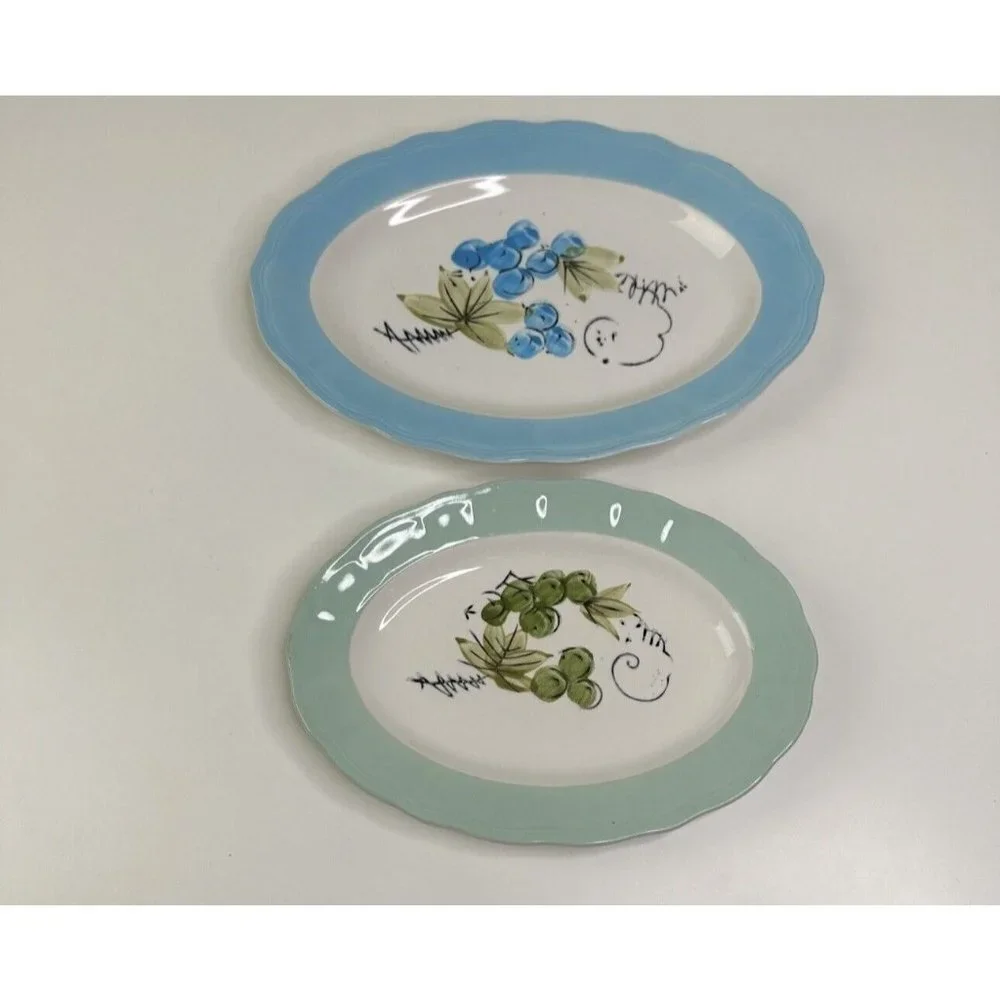 Pair of Vintage Corona Ironstone Ware Small and Medium Platter Grape Cluster